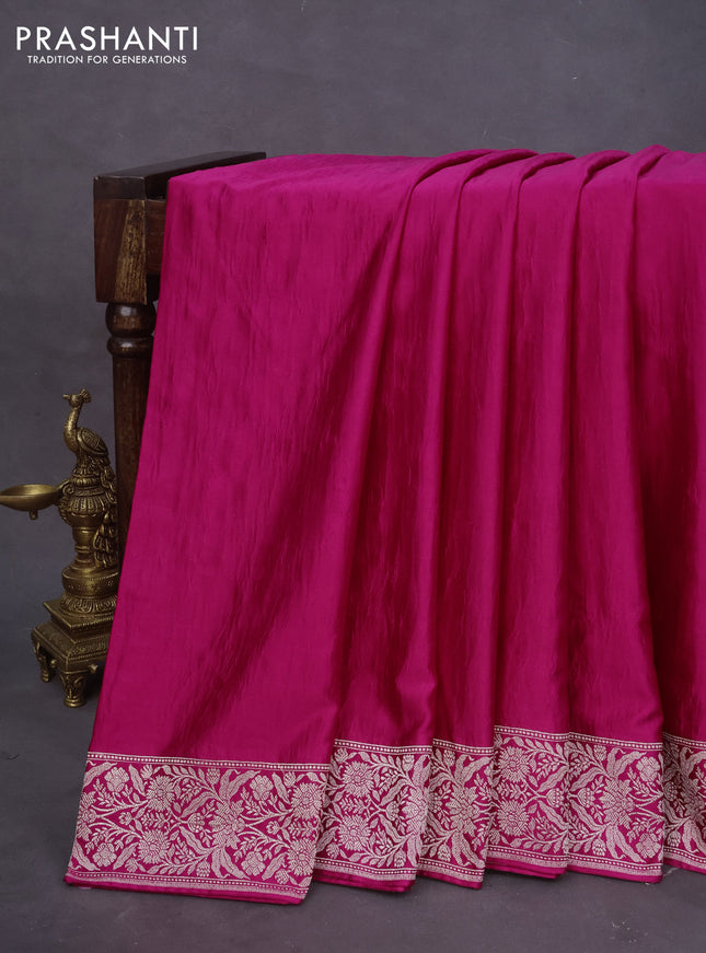 Banarasi crush crepe saree pink with plain body and zari woven floral border