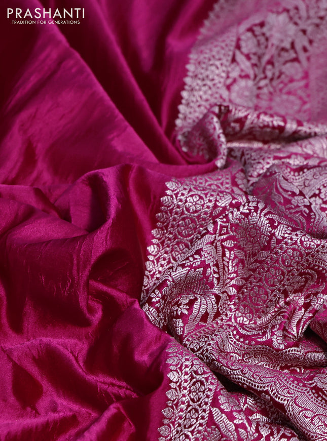 Banarasi crush crepe saree pink with plain body and zari woven floral border