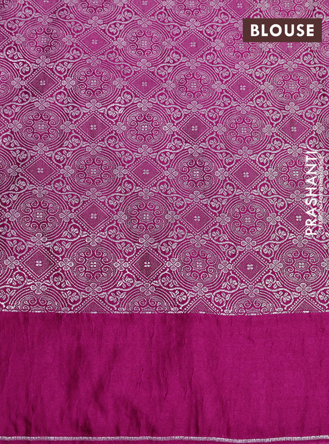 Banarasi crush crepe saree pink with plain body and zari woven floral border