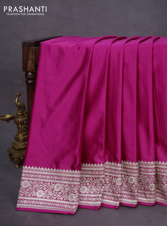 Banarasi crush crepe saree pink with plain body and zari woven border