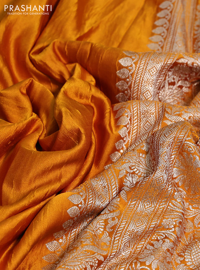 Banarasi crush crepe saree mango yellow with plain body and zari woven border