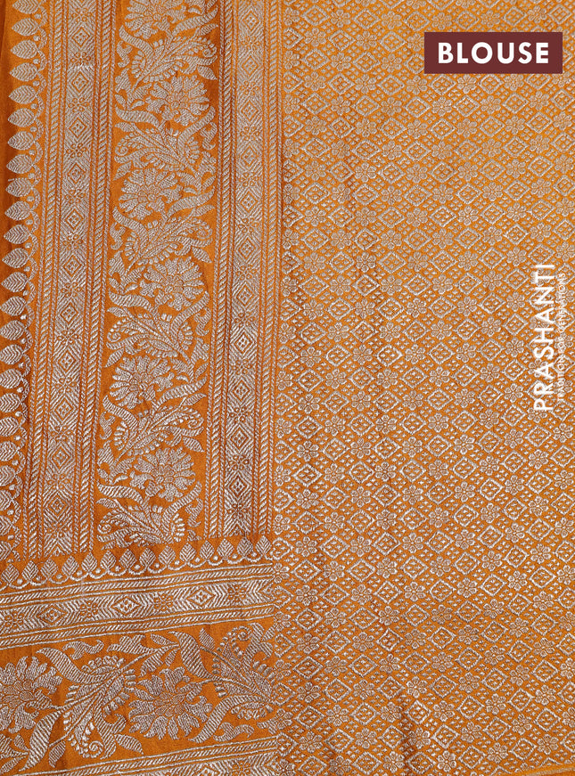 Banarasi crush crepe saree mango yellow with plain body and zari woven border