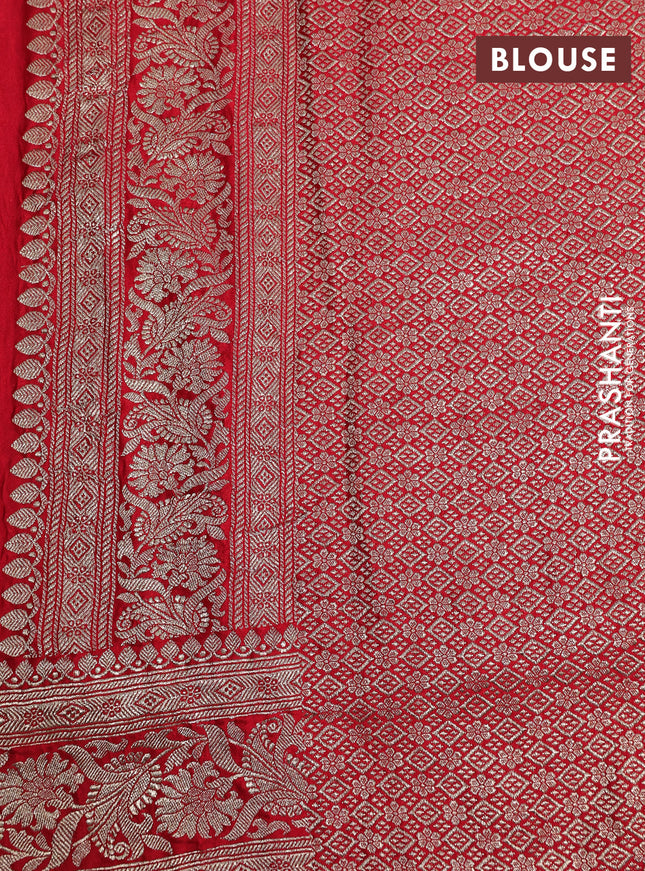 Banarasi crush crepe saree red with plain body and zari woven border