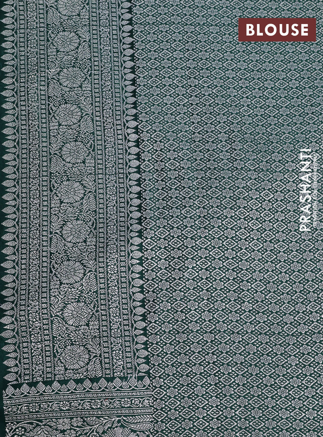 Banarasi crush crepe saree dark green with plain body and zari woven border