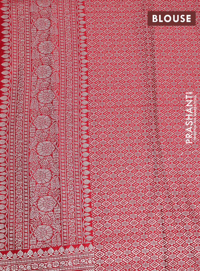 Banarasi crush crepe saree red with plain body and zari woven border