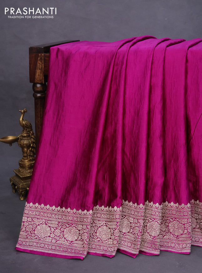 Banarasi crush crepe saree purple with plain body and zari woven border