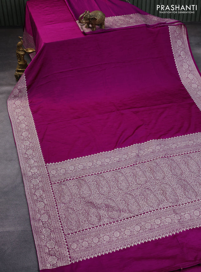 Banarasi crush crepe saree purple with plain body and zari woven border