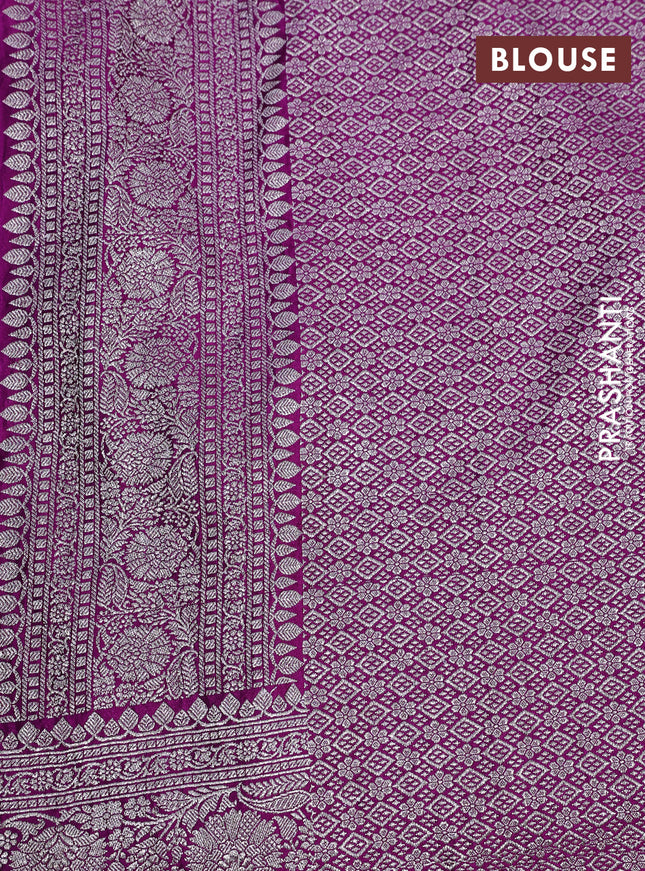 Banarasi crush crepe saree purple with plain body and zari woven border