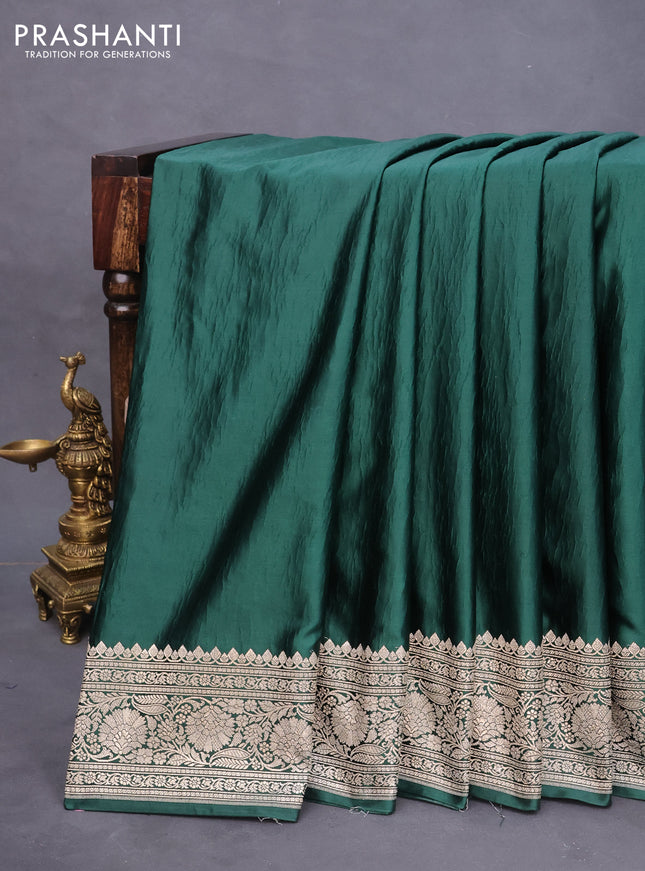 Banarasi crush crepe saree bottle green with plain body and zari woven border