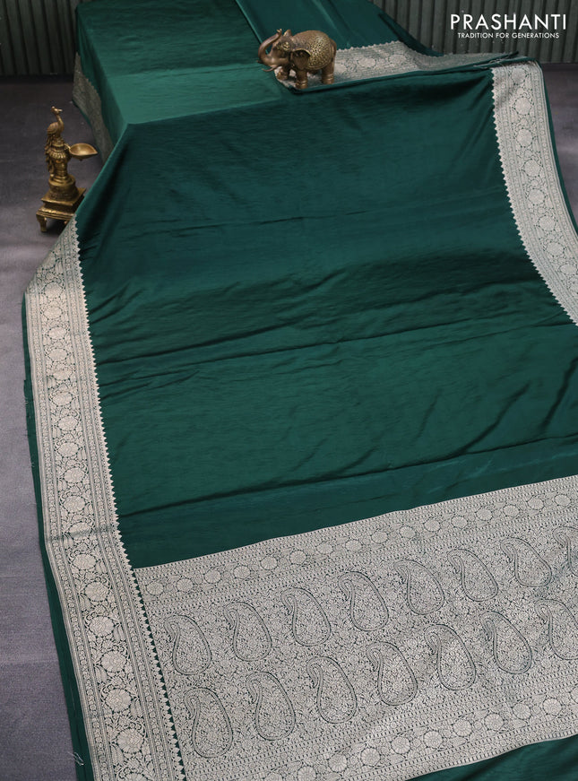 Banarasi crush crepe saree bottle green with plain body and zari woven border