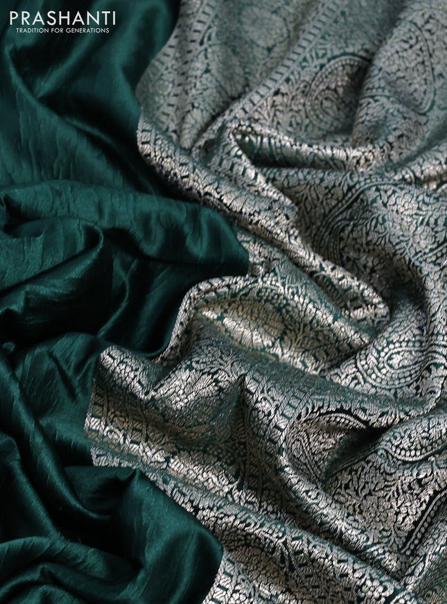 Banarasi crush crepe saree bottle green with plain body and zari woven border