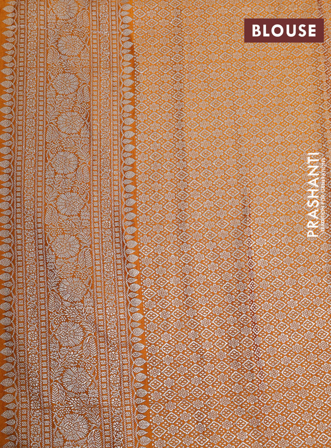 Banarasi crush crepe saree mustard yellow with plain body and zari woven border