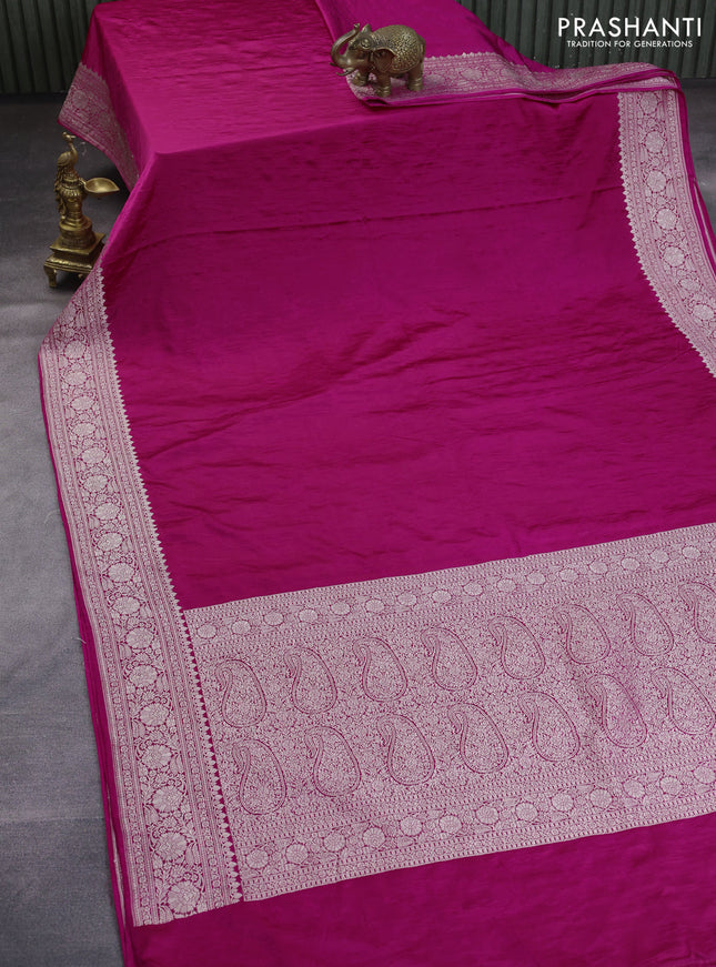 Banarasi crush crepe saree pink with plain body and zari woven border