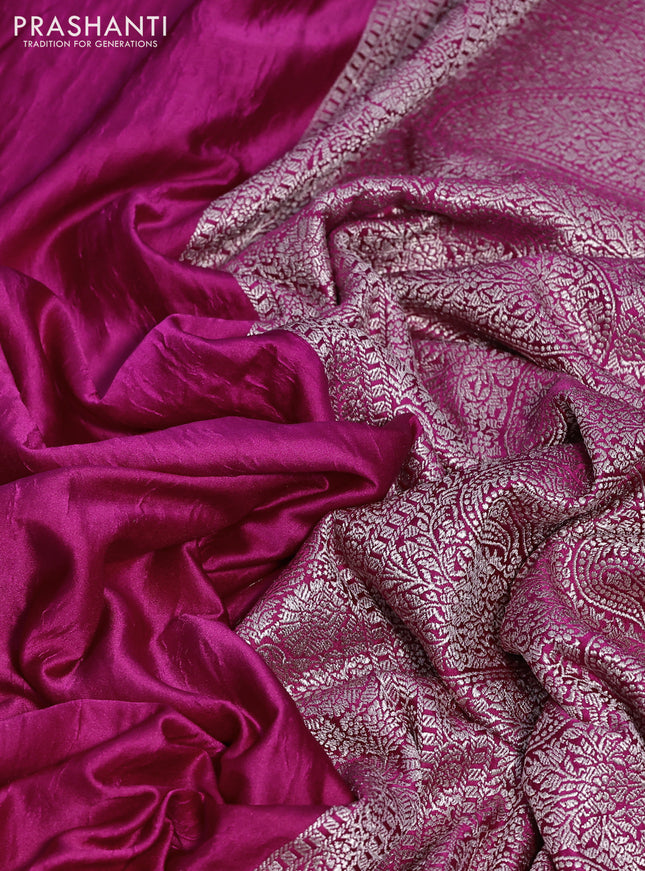 Banarasi crush crepe saree pink with plain body and zari woven border