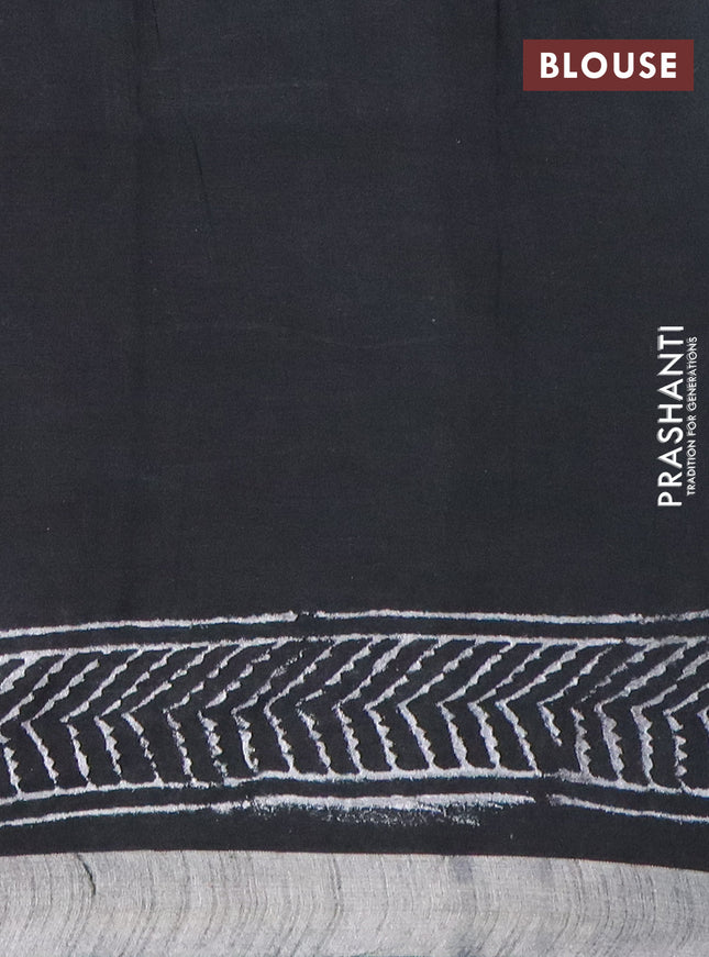 Linen cotton saree black with allover butta prints and silver zari woven border