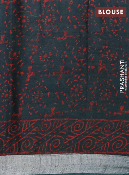 Linen cotton saree bottle green with allover floral butta prints and silver zari woven border