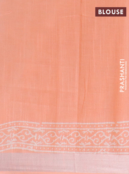 Linen cotton saree peach orange with butta prints and silver zari woven border