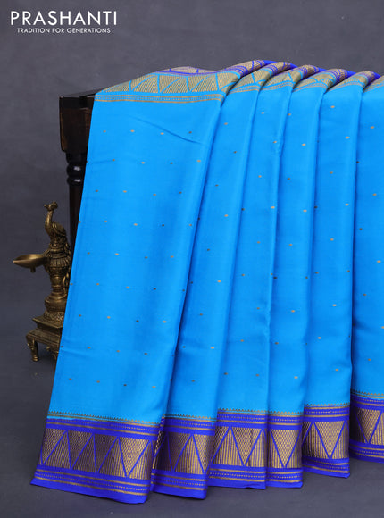 Pure mysore silk saree royal blue and cs blue with half & half style and zari woven border