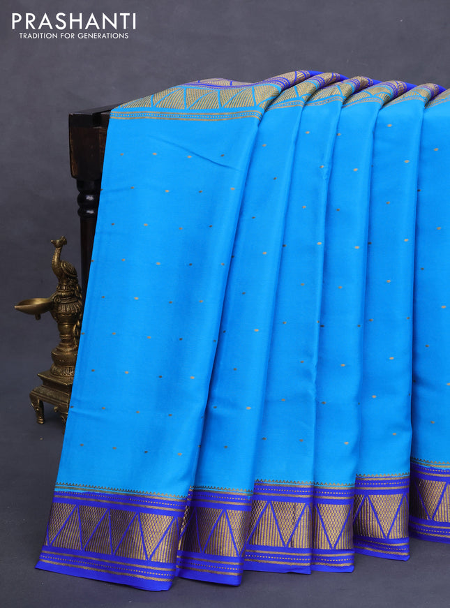 Pure mysore silk saree royal blue and cs blue with half & half style and zari woven border