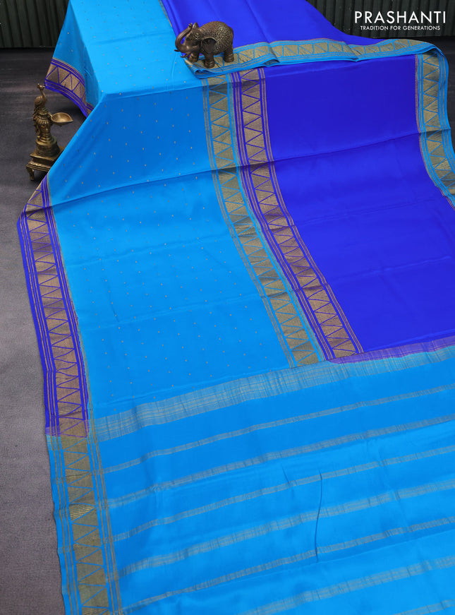 Pure mysore silk saree royal blue and cs blue with half & half style and zari woven border