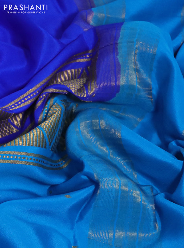 Pure mysore silk saree royal blue and cs blue with half & half style and zari woven border