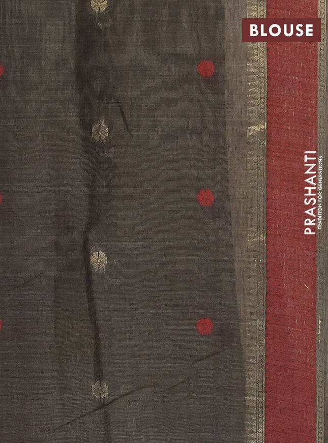 Munga cotton saree beige and black with floral thread woven buttas in borderless style