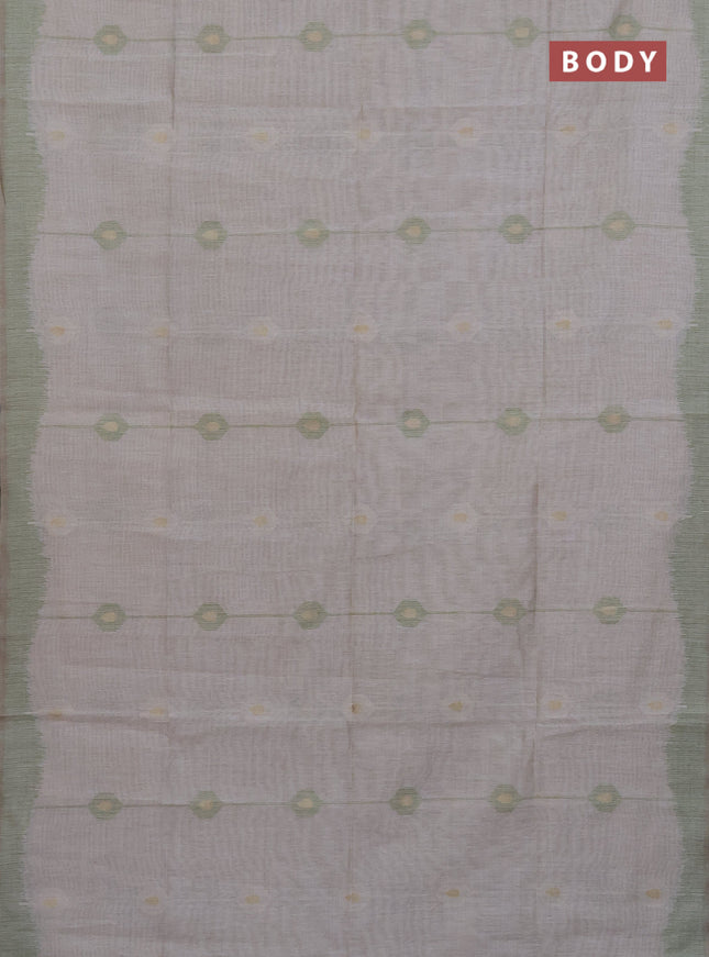 Munga cotton saree cream and green with thread & zari woven buttas and thread woven border