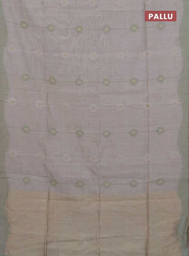Munga cotton saree cream and green with thread & zari woven buttas and thread woven border
