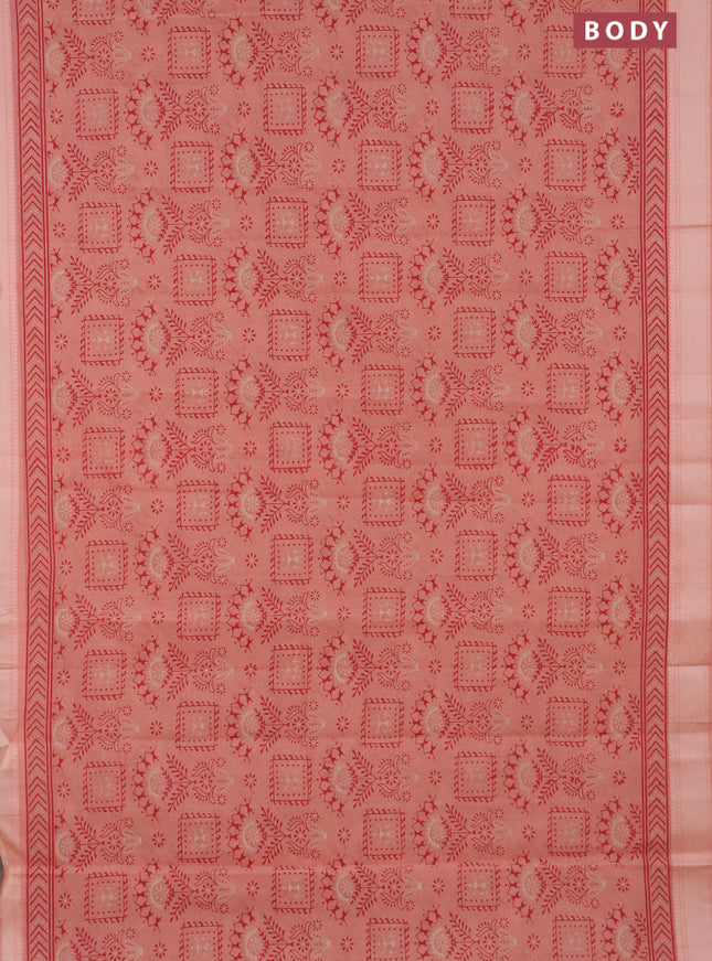 Chirala cotton saree peach orange with allover prints and thread woven border