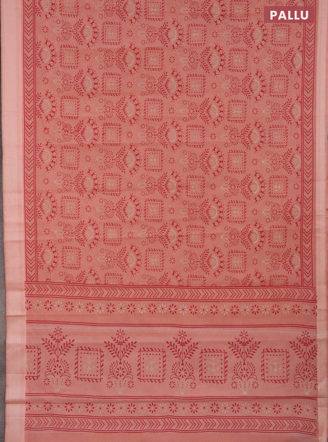 Chirala cotton saree peach orange with allover prints and thread woven border