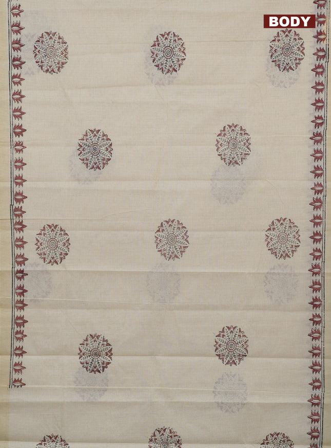 Chirala cotton saree cream and rust shade with butta prints and printed border