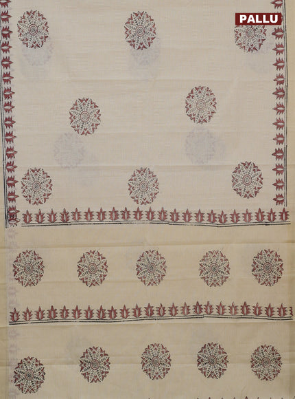 Chirala cotton saree cream and rust shade with butta prints and printed border