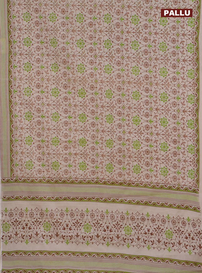 Chirala cotton saree cream and green with allover floral prints and printed border