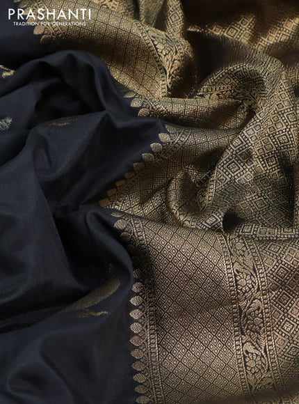 Banarasi semi katan saree black with zari woven bird buttas and zari woven border