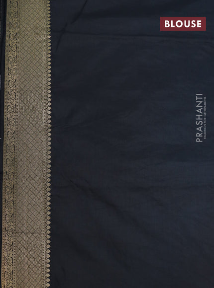 Banarasi semi katan saree black with zari woven bird buttas and zari woven border