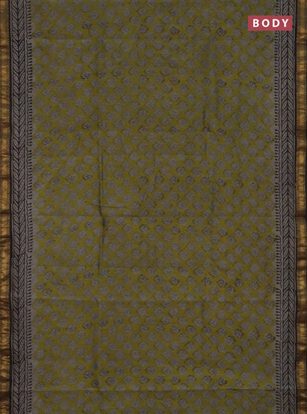 Chanderi bagru saree sap green and black with allover butta prints and maheshwari border