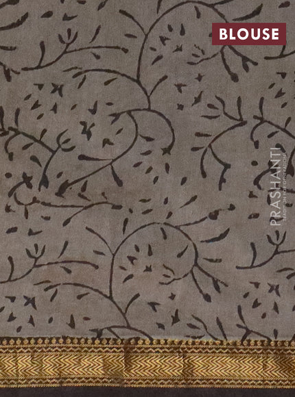 Chanderi bagru saree sap green and black with allover butta prints and maheshwari border