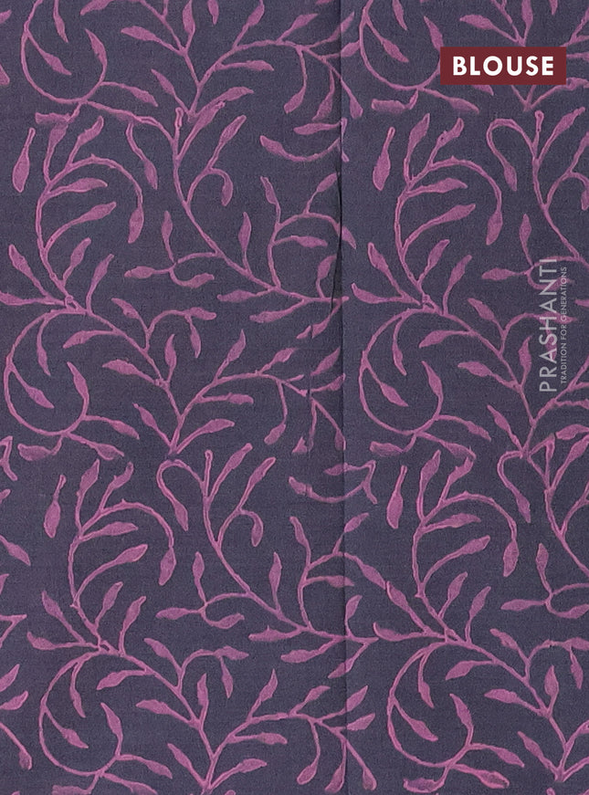 Poly cotton block printed saree reddish pink and grey with butta prints in borderless style