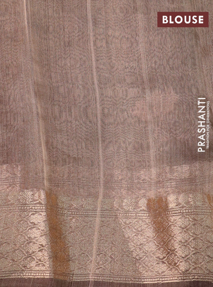 Banarasi tissue organza silk saree dual shade of wine with silver & gold zari woven floral buttas and zari woven border