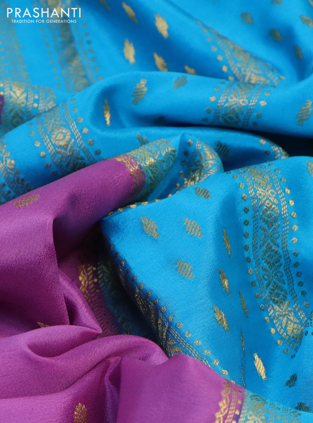 Pure mysore silk saree mild purple and light blue with zari woven buttas and zari woven border