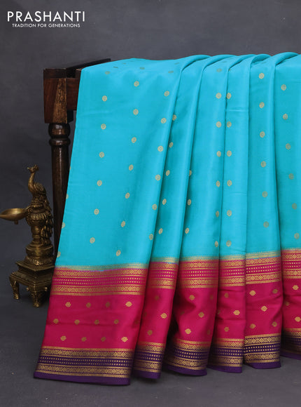 Pure mysore silk saree light blue and pink violet with zari woven buttas and zari woven border
