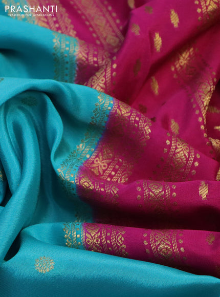Pure mysore silk saree light blue and pink violet with zari woven buttas and zari woven border