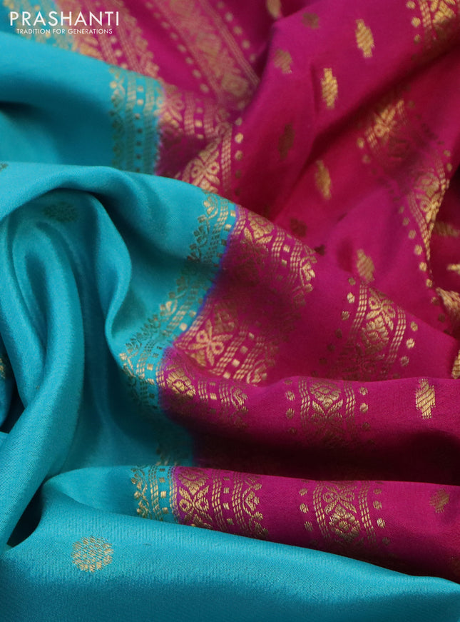 Pure mysore silk saree light blue and pink violet with zari woven buttas and zari woven border