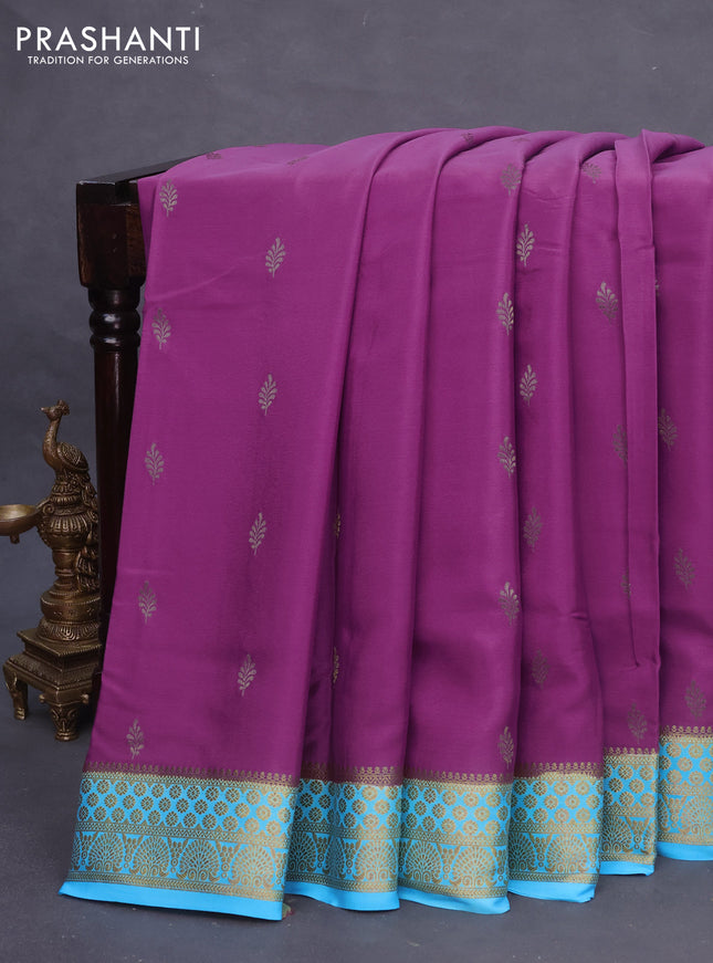 Pure mysore silk saree purple and light blue with zari woven buttas and zari woven border