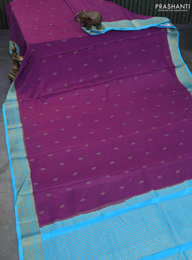 Pure mysore silk saree purple and light blue with zari woven buttas and zari woven border