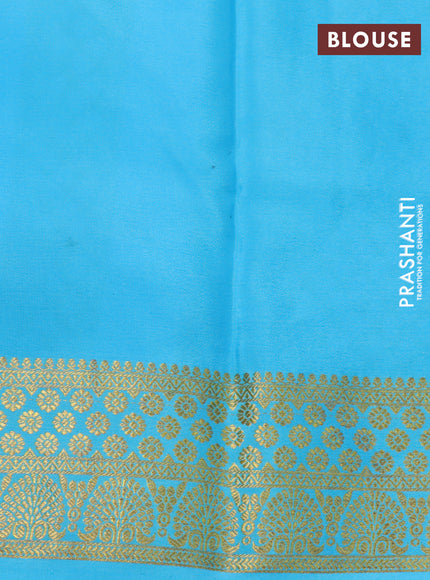 Pure mysore silk saree purple and light blue with zari woven buttas and zari woven border
