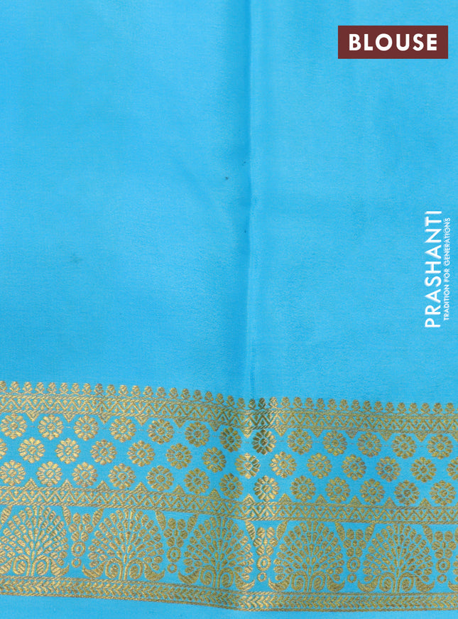Pure mysore silk saree purple and light blue with zari woven buttas and zari woven border