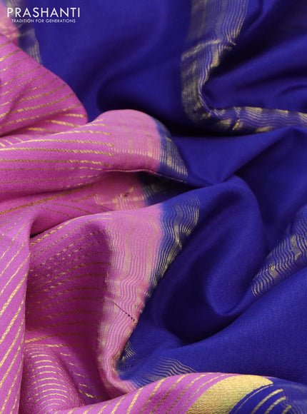 Pure mysore silk saree lavender and blue green with allover zari stripe weaves and long zari woven border