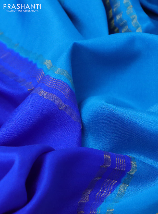 Pure mysore silk saree royal blue and purple with plain body and long zari woven border