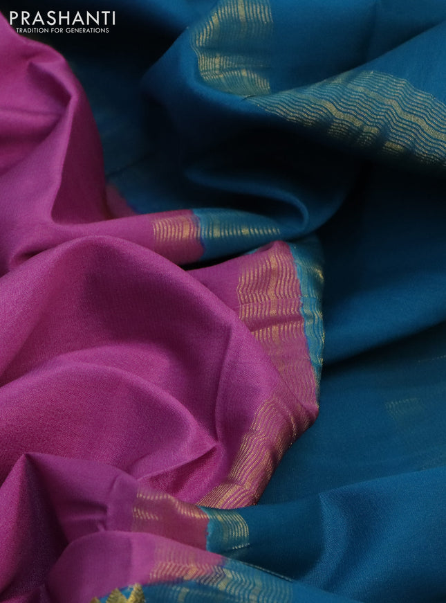 Pure mysore silk saree purple and peacock blue with plain body and long zari woven border